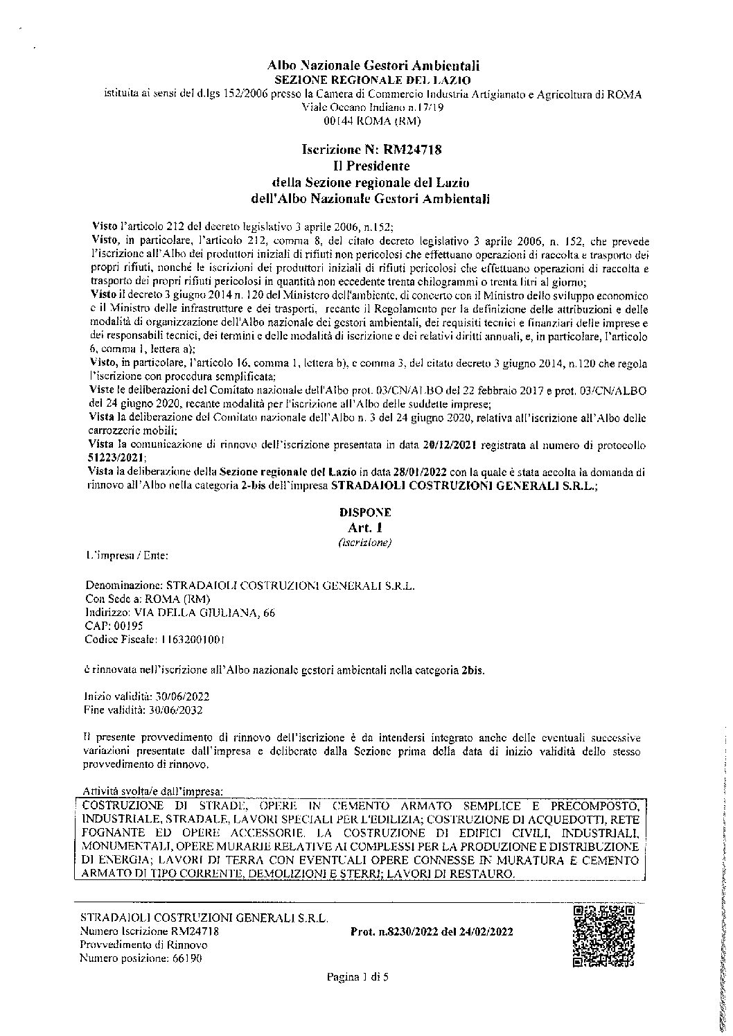 Iscrizione Albo Gestori Ambientali –  Costruzioni Generali