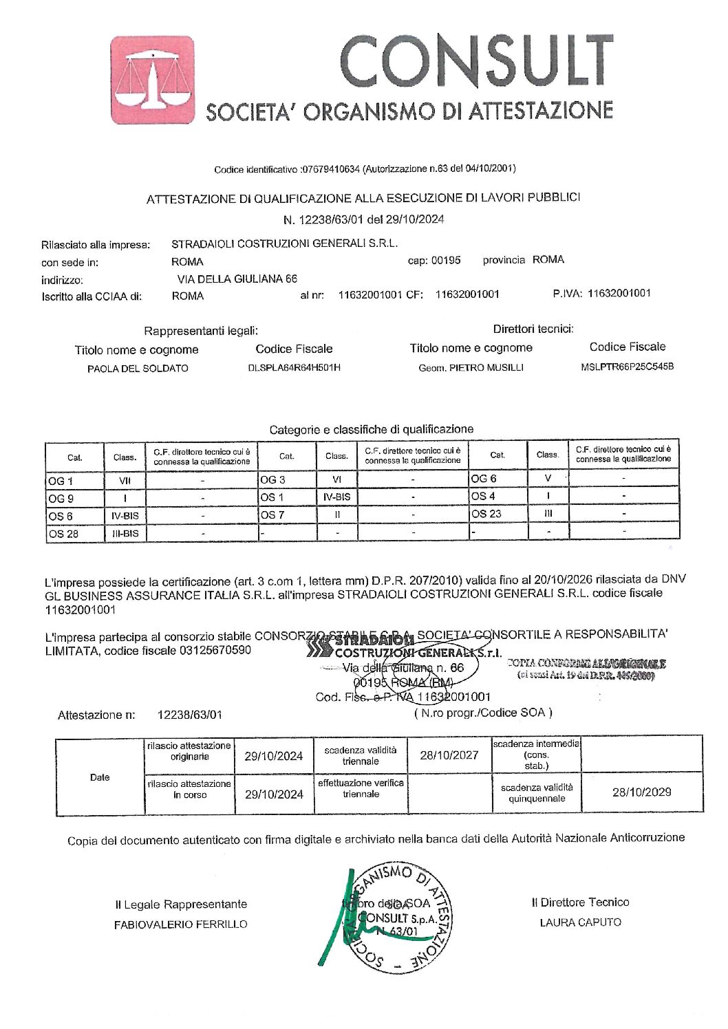 Certificazione Stradaioli Costruzioni Generali – SOA