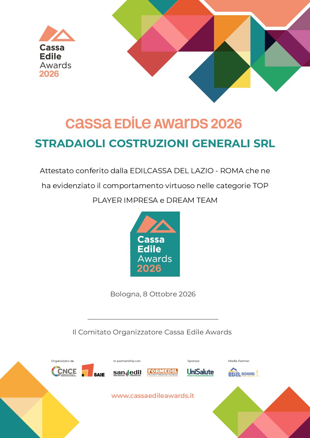 Cassa Edile Awards 2026 – Stradaioli Costruzioni Generali