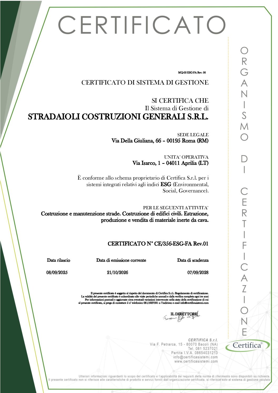 CCertificazione Stradaioli Costruzioni Generali – Criteri ESG